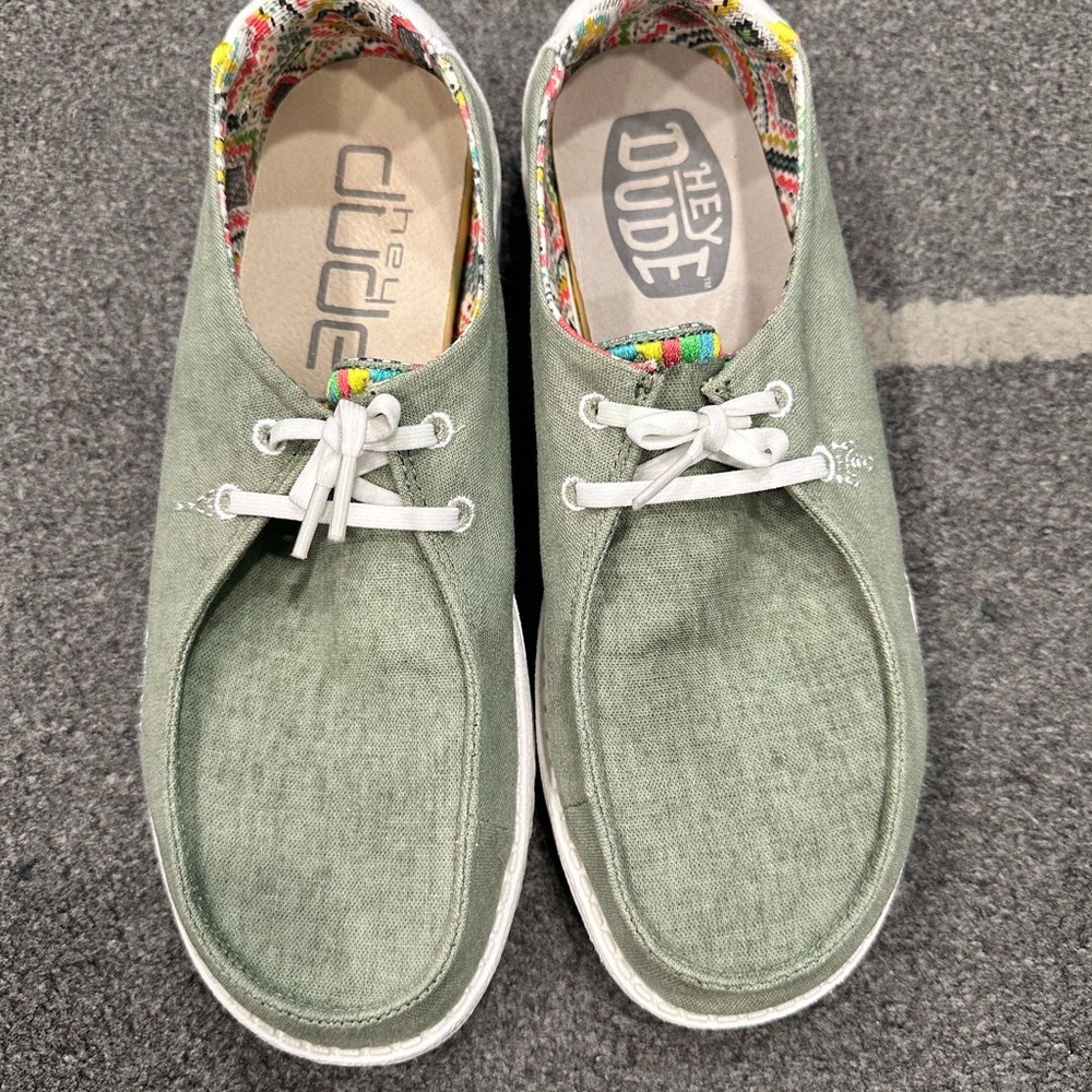 Hey Dude Green and White Loafers Slip-Ons